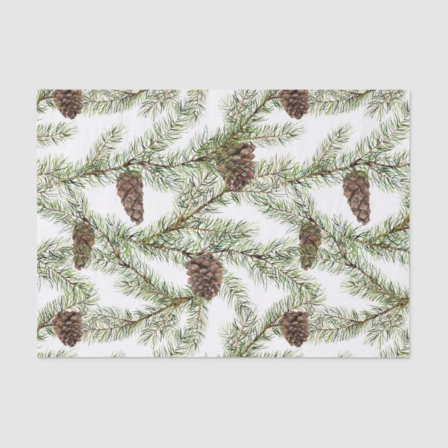 Pine branches and cones Christmas, New Year Tissue Paper (Front)