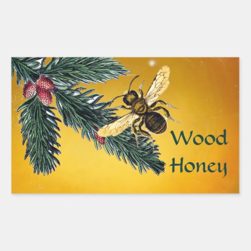 PINE BRANCHES AND HONEY BEE  BEEKEEPER BEEKEEPING RECTANGULAR STICKER