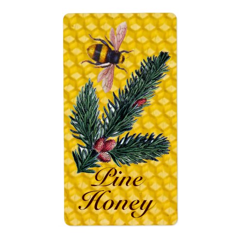 PINE BRANCHES AND HONEY BEE BEEKEEPER LABEL