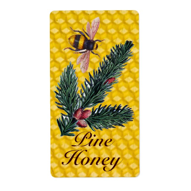 PINE BRANCHES AND HONEY BEE ,BEEKEEPER LABEL (Front)