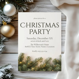Pine Branches and Lights Elegant Christmas Party Invitation