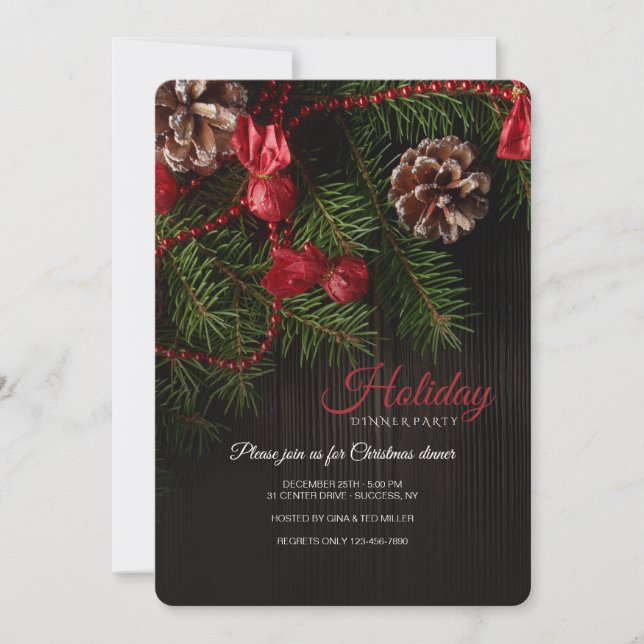 Pine Branches and Pine Cones Invitation (Front)