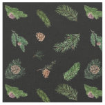 Pine Branches and Pinecones Forest Black Fabric