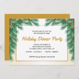 Pine Branches Business Christmas Dinner Party Invitation