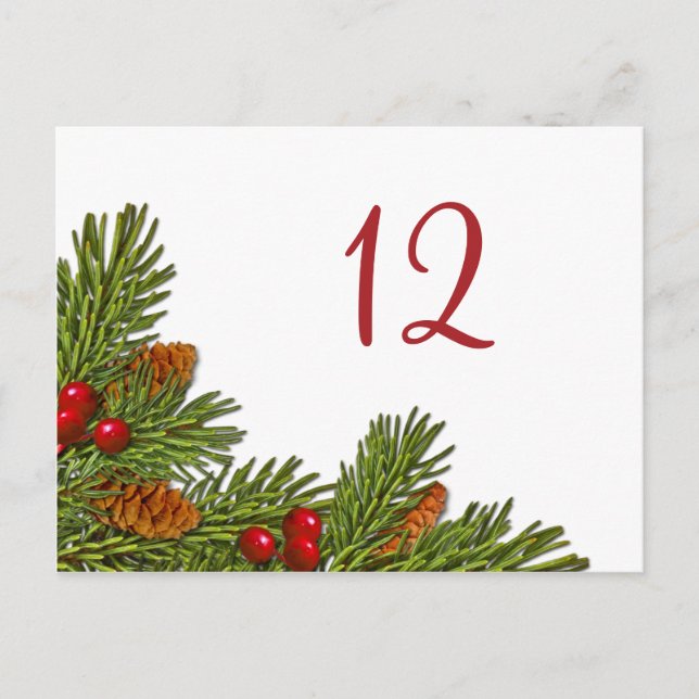 Pine Branches Christmas Party Table Card (Front)