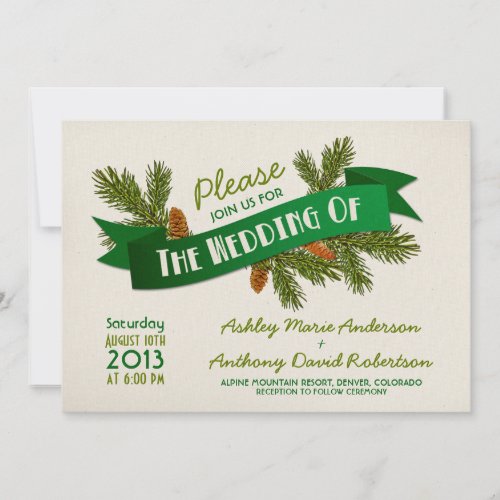 Pine Branches Cones Camping Glamping Wedding Personalized Invitations