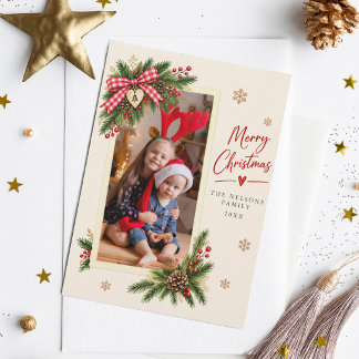 Pine Branches Frame Christmas Holiday Card