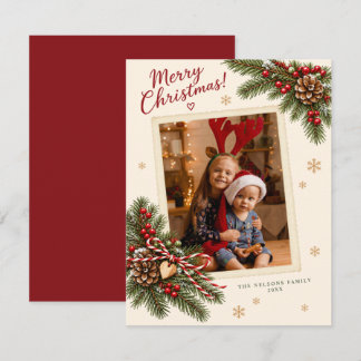 Pine Branches Frame Christmas Holiday Card