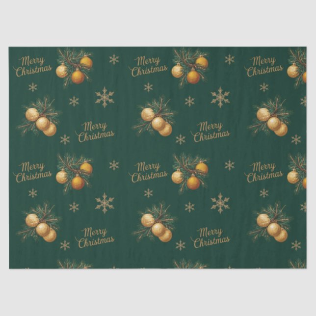 Pine Branches Gold Snowflake Bauble Ornament Tissue Paper (Front)