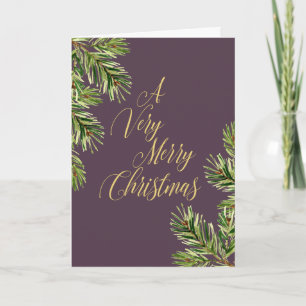 Pine Branches I Calligraphy Merry Christmas Holiday Card
