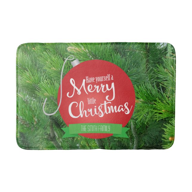 Pine Branches, Merry Little Christmas, Personalize Bath Mat (Front)