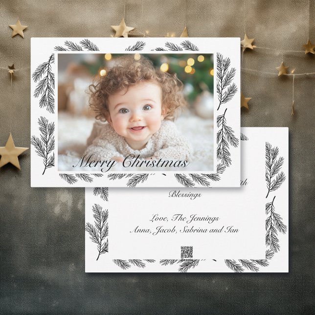 Pine Branches Personalized Photo Christmas Holiday Card (Creator Uploaded)