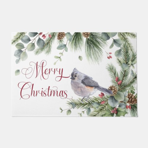 Pine Branches Pine Cones Titmouse Berries Doormat