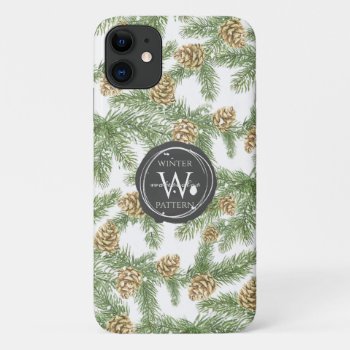 Pine Branches & Pine Cones Watercolor Pattern Iphone 11 Case by LifeInColorStudio at Zazzle