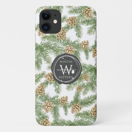 Pine Branches & Pine Cones Watercolor Pattern Iphone 11 Case