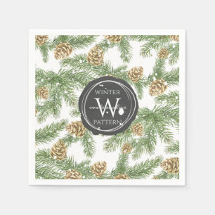 Pine Branches & Pine Cones Watercolor Pattern Napkins