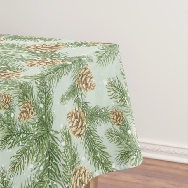Pine Branches & Pine Cones Watercolor Pattern Tablecloth (In Situ)