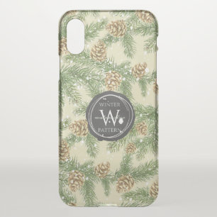 Pine Branches & Pine Cones Watercolor Pattern iPhone X Case