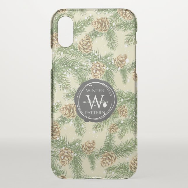 Pine Branches & Pine Cones Watercolor Pattern Uncommon iPhone Case (Back)