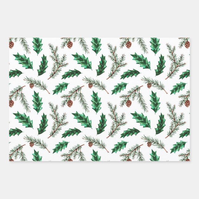 Pine Branches Wrapping Paper Sheets (Front)