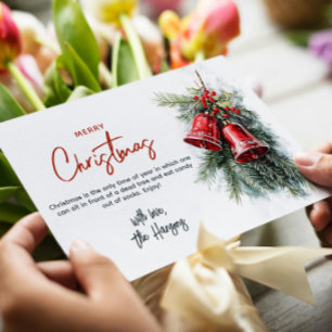 Pine brunches and Red bells Merry Christmas Holiday Card