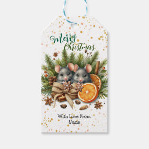 Pine Burlap and Holiday Mice Christmas Gift Tags