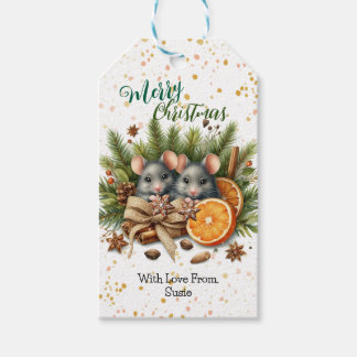 Pine Burlap and Holiday Mice Christmas  Gift Tags