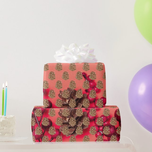 Pine Code on Red Wrapping Paper (Party Gifts)