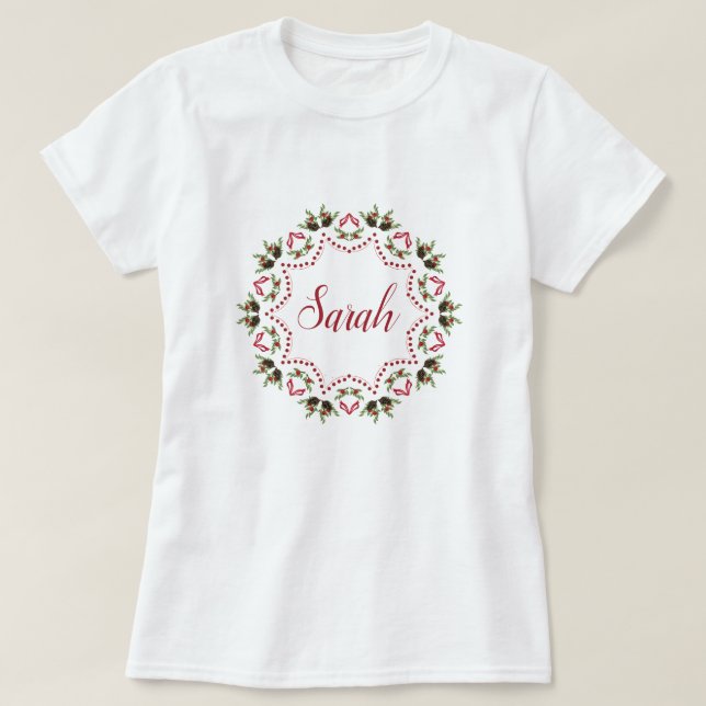 Pine cone and berries mandala personalized T T-Shirt (Design Front)