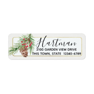 Pine Cone and Berries Watercolor Floral Label