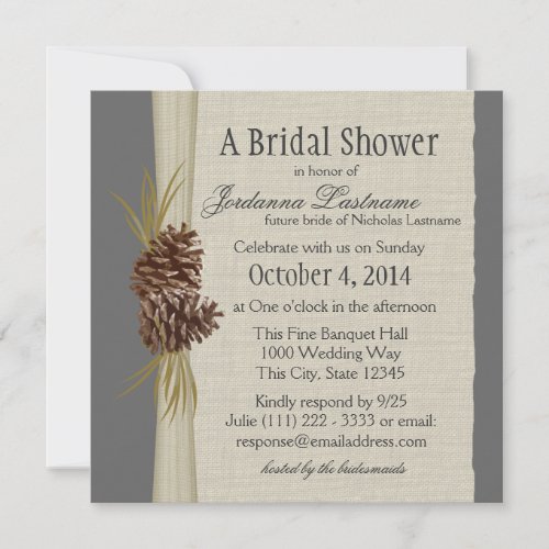 Pine cone and Burlap Look Bridal Shower Personalized Invitation