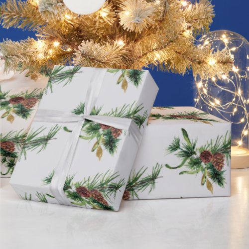 Pine Cone and Evergreen Branch Wrapping Paper