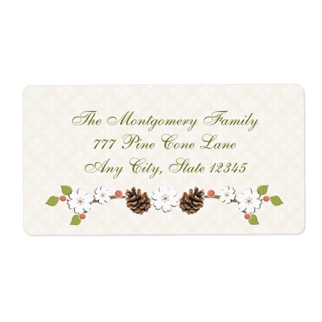 Pine Cone and Flower Laurel and Berries Label (Front)