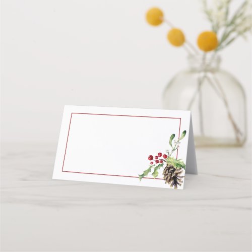 Pine cone and holly Christmas Place Card