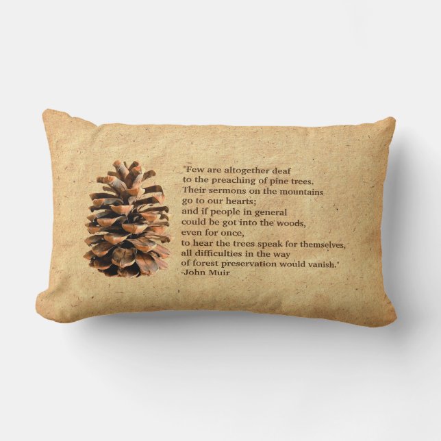 Pine Cone And John Muir Quote Lumbar Pillow (Front)