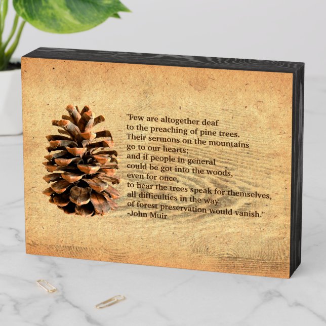 Pine Cone And John Muir Quote Wooden Box Sign (In Situ Horizontal)