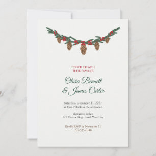 Pine Cone and Winterberry Garland Wedding Invite