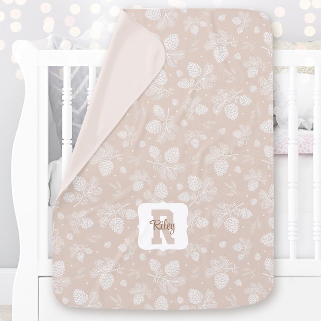 Pine Cone Beige Neutral Name Monogram Winter Baby Blanket (Pine Cone Beige Neutral Name Monogram Winter Baby Blanket)