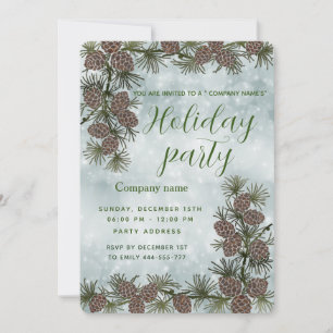 Pine cone branch holiday party corporate invitation