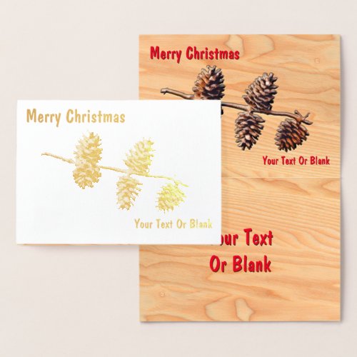 Pine Cone Branch On Wood Foil Card