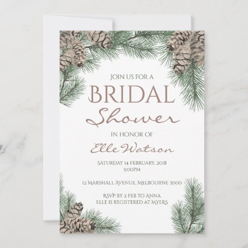 Pine Cone Bridal Shower Invitation Winter Wedding Invitation