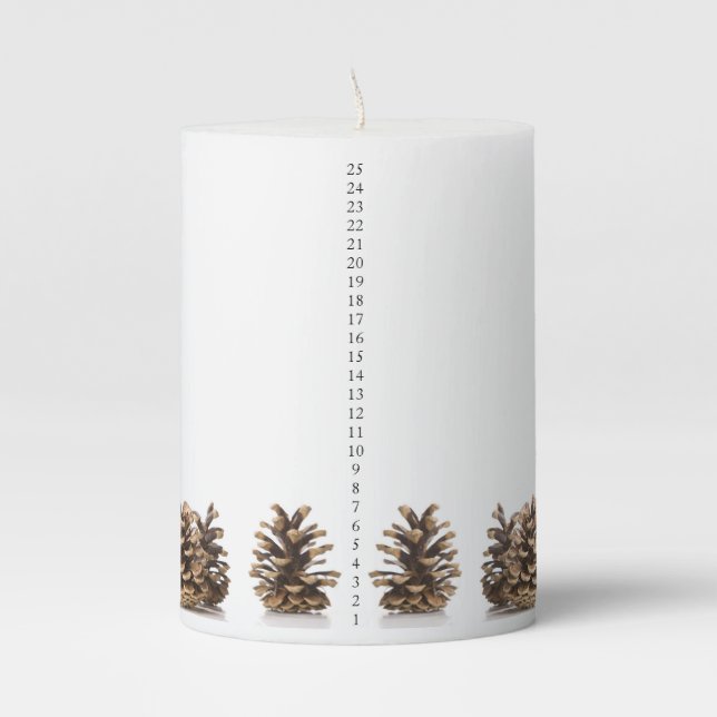 Pine Cone Christmas Countdown Pillar Candle (Front)