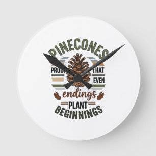 Pine cone design - The Evergreen Promise Round Clock