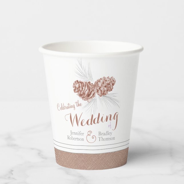 Pine cone drawing brown winter wedding custom paper cups (Front)