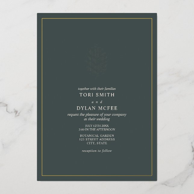 Pine Cone Emerald Foil Invitation (Front)