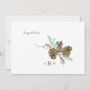  Pine Cone Foliage Holiday Monogram Photo Card