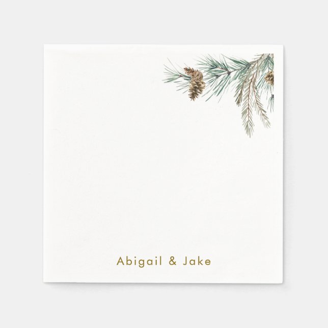 Pine Cone Foliage Personalized Holiday Cocktail Napkins (Front)