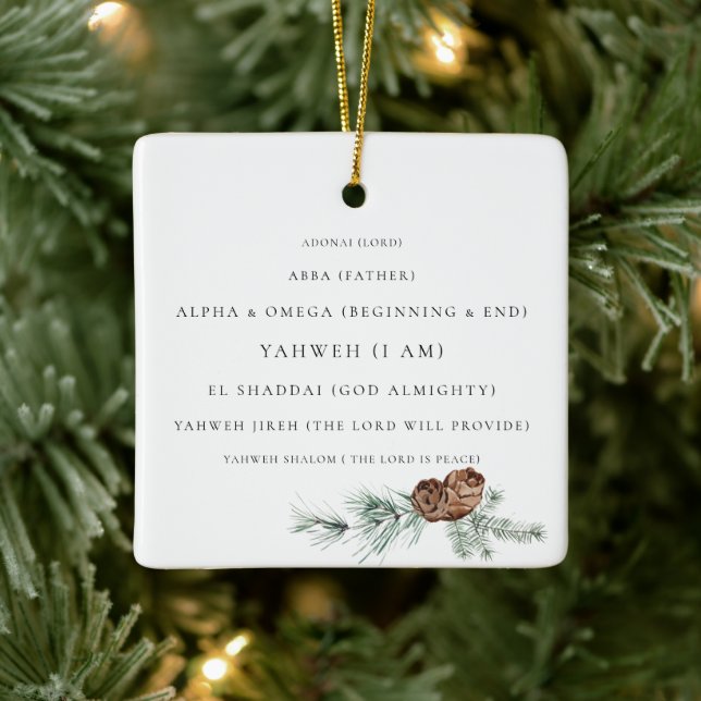 Pine Cone Foliage The Names of God Christian Ceramic Ornament (Tree)