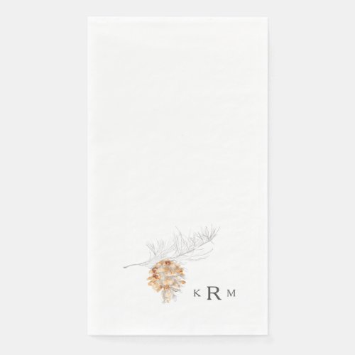 Pine Cone Hand Drawn Watercolor Monogram Paper Guest Towels