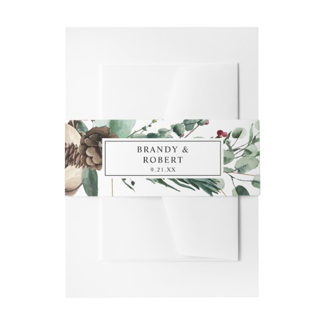 Pine Cone & Leaves Winter Christmas Invitation Belly Band (Front Example)